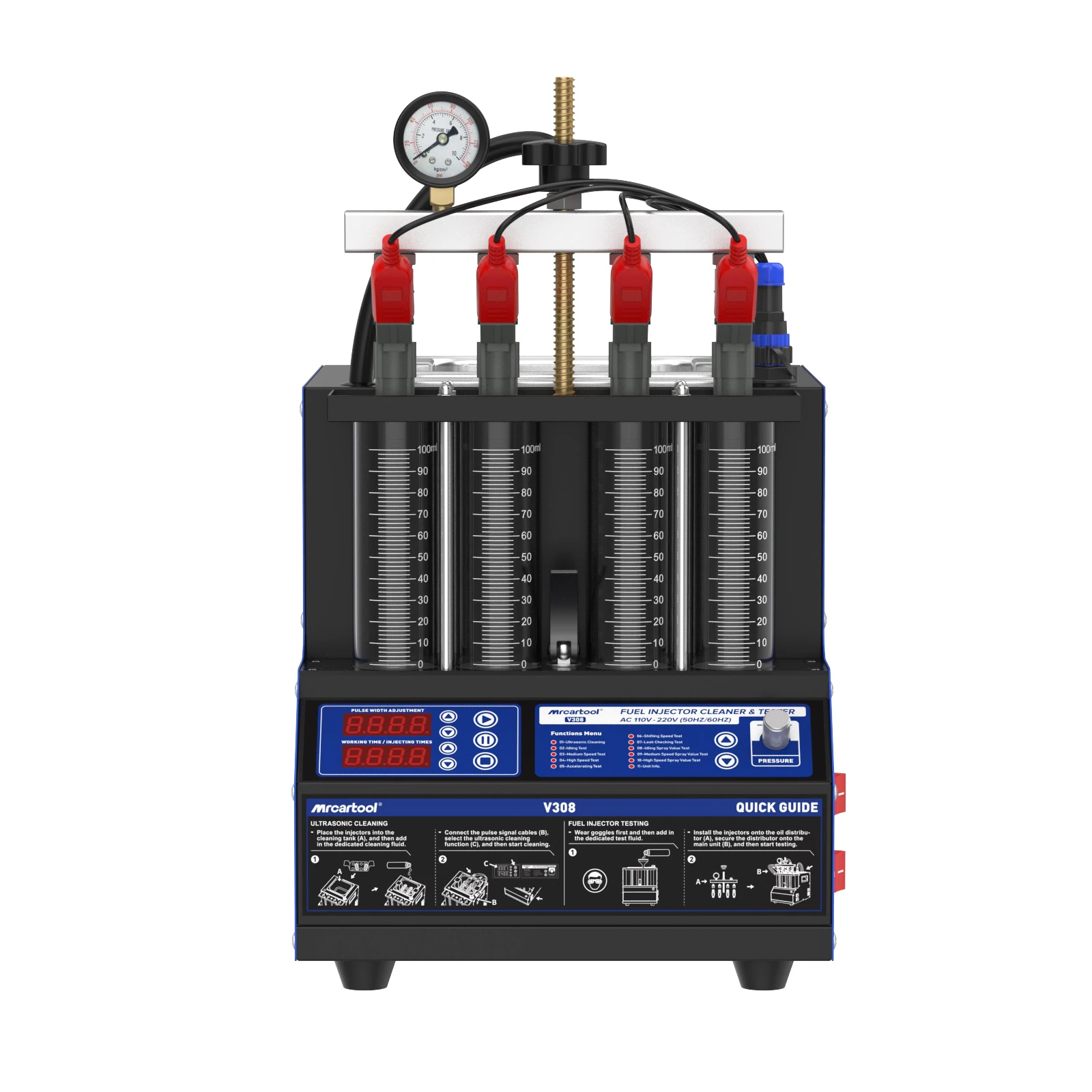 MR CARTOOL V308 Ultraschall-Kraftstoffeinspritzdüsen-Reinigungsgerät 4 Zylinder 110V 220V Kraftstoffeinspritzdüsen-Heizreiniger und -Tester für Auto und Motorrad – Detail 16
