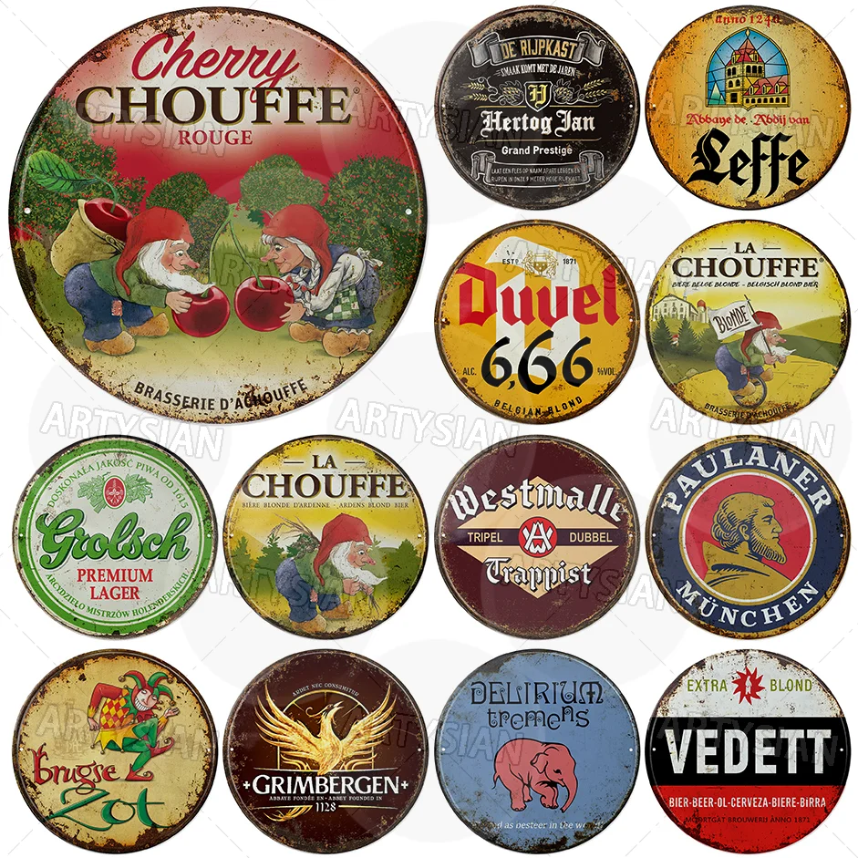 Beverage Beer Brewery Metal Sign Drink Vitange Metal Plaque Bar Pub Garage Chouffe Westmalle Hertog Jan Jupiler Grimbergen