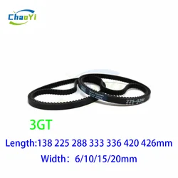 3GT Closed Loop Rubber Timing Belt Pitch Length 138 225 288 333 336 420 426mm Width 6/10/15/20mm GT3-225 GT3-288 GT3-333 GT3-420