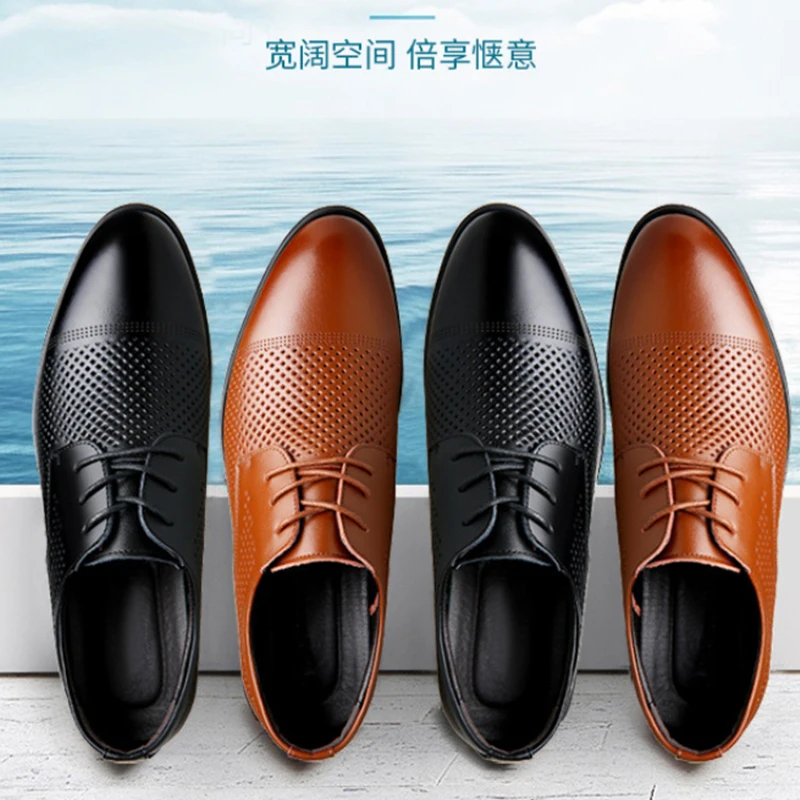 

Мужские черные туфли-оксфорды из натуральной перфорированной кожи с закрытым носком на шнуровке, дышащие, летние, для офиса и повседневной носки