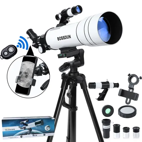 BOSSDUN 40070 천체망원경 + 스마트폰홀더 & 안정형 삼각대 – 70mm구경 별보기/새관찰/입문자용 휴대용 (여행용) – 모바일 호환