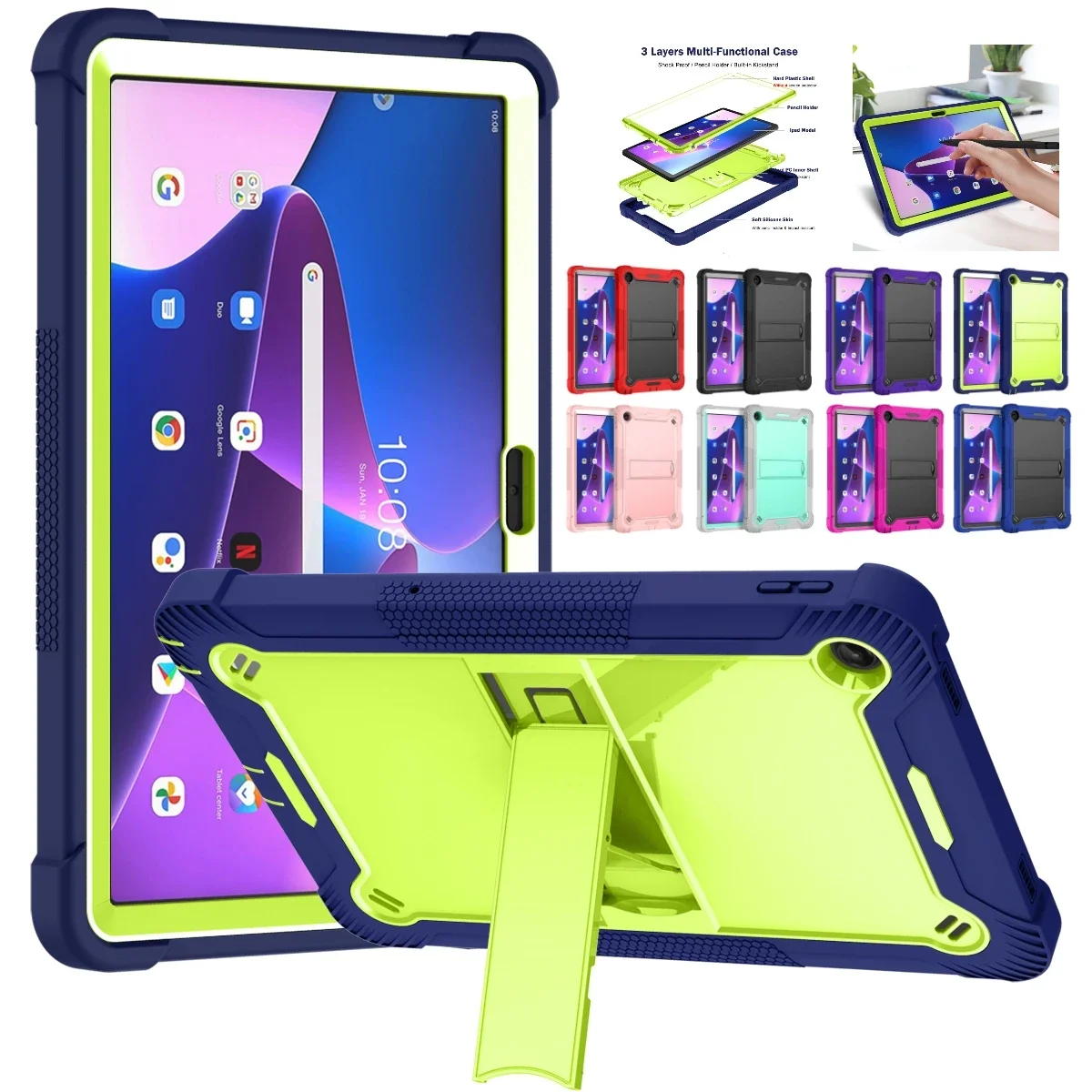 Heavy Armor Stand Tablet Case for Lenovo Tab M11 M10 3rd Gen TB328FU TB328XU 2022 TB125FU 128FU FHD TB-X606F HD TB-X306F Cover