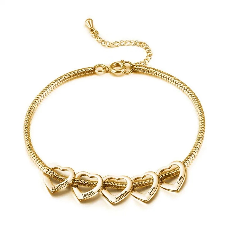 Personalized Adjustable Anklet Bracelet, Women Stainless Steel Heart DIY Name Engravable Ankle Wrist Fashion Ornaments