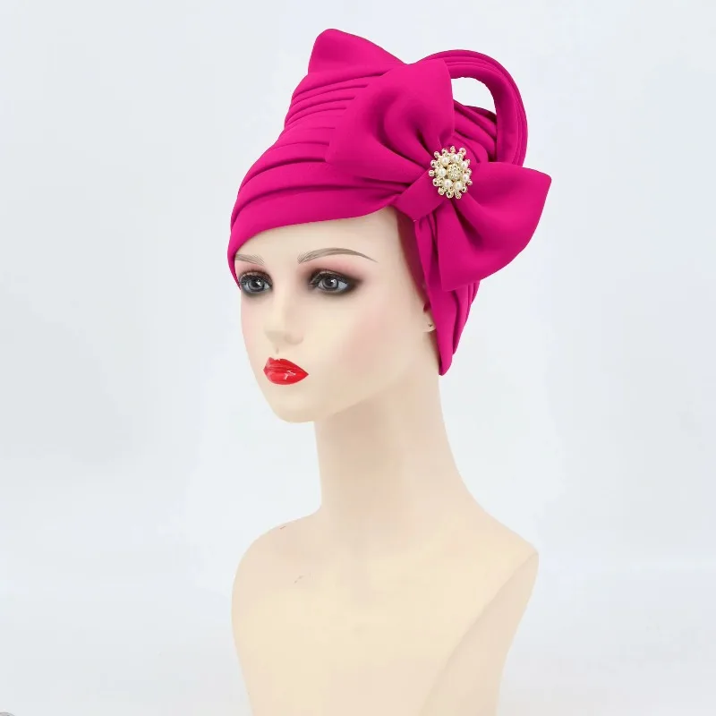 

Элегантный летний 2025 африканский однотонный головной убор, модный стиль, мусульманские женские хиджабы, африканские шапки