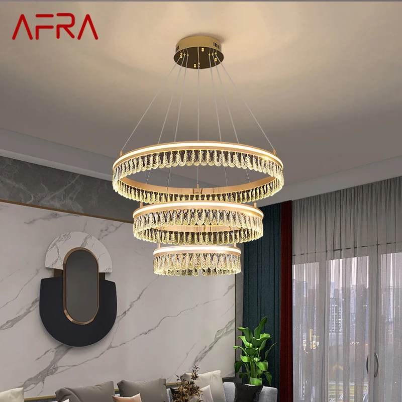 

AFRA Hanging Crystal Pendant Light Modern Vintage LED Luxury Ring Chandelier Home Decor For Living Room Villa Duplex