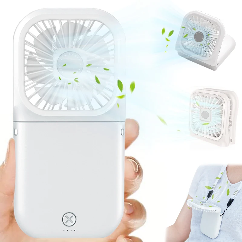 

Стильный портативный цифровой вентилятор для ношения на шее, мини-портативный вентилятор с USB-питанием и функцией повербанка.