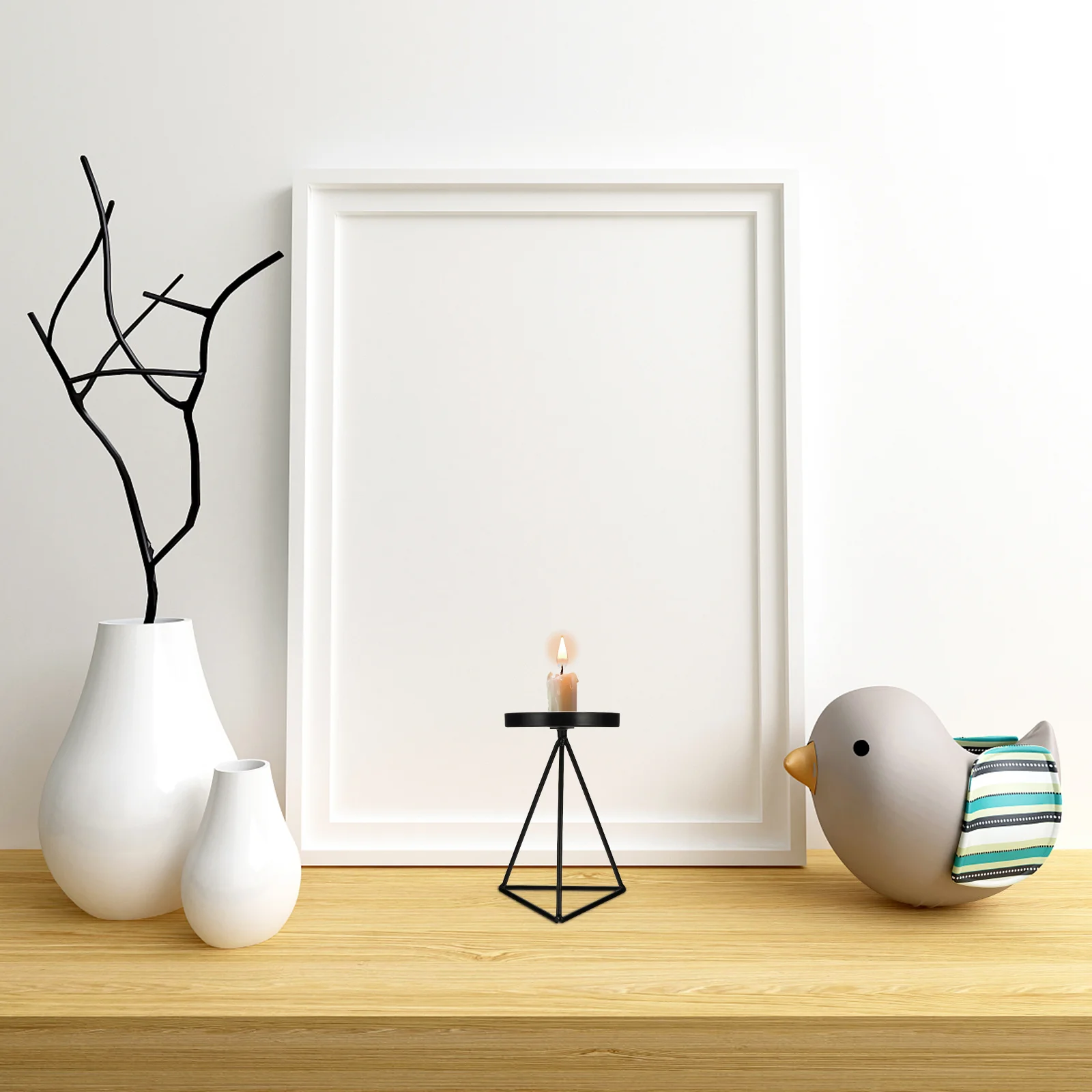 

Candlestick Holder Black Iron Modern Design Table Decor For Living Room Bedroom Study Desktop Candlelight Stand