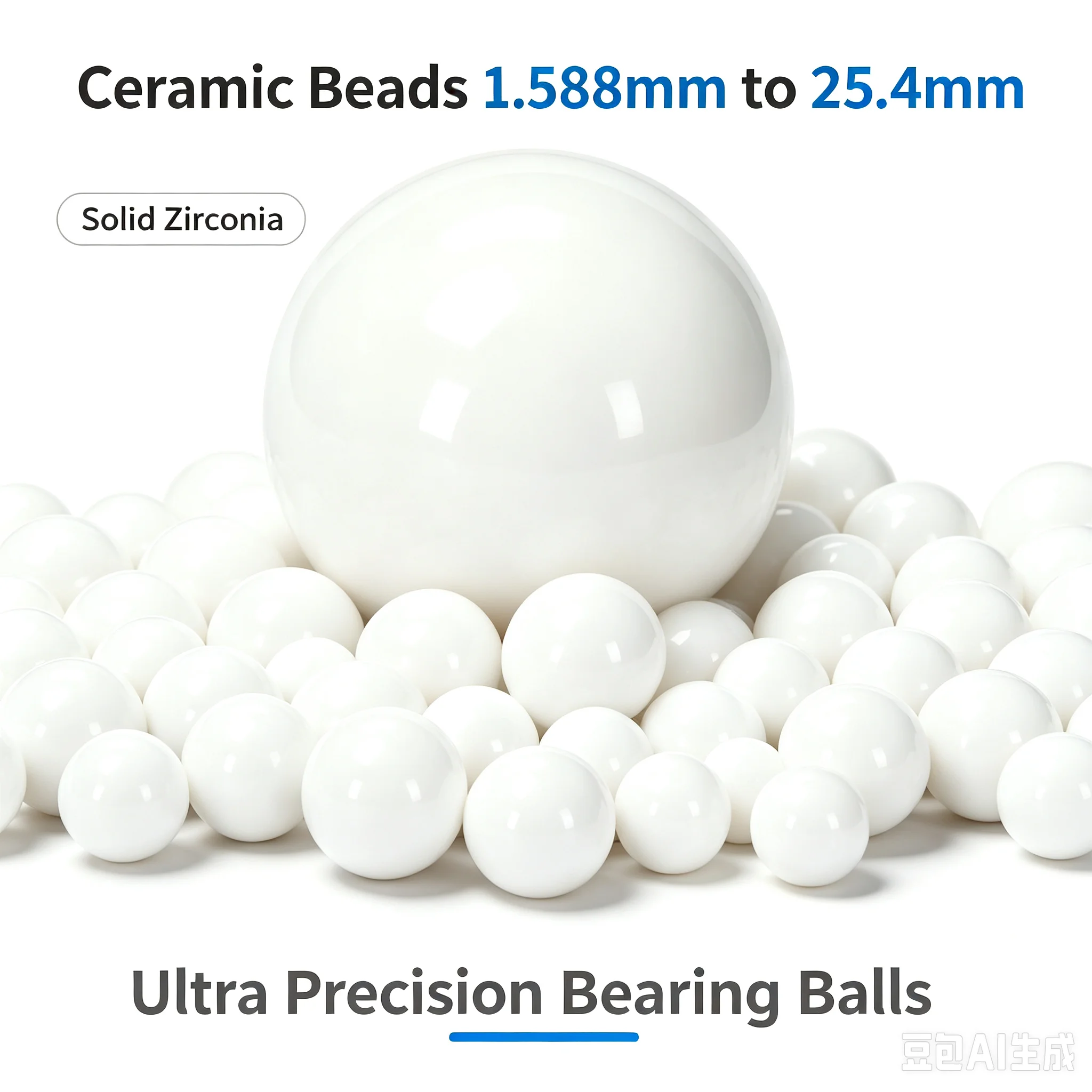 Solid Zirconia Ceramic Bearing Balls Ultra Precision, 1.588mm 2.381mm 3.175mm 3.969mm to 25.4mm Ceramic Beads