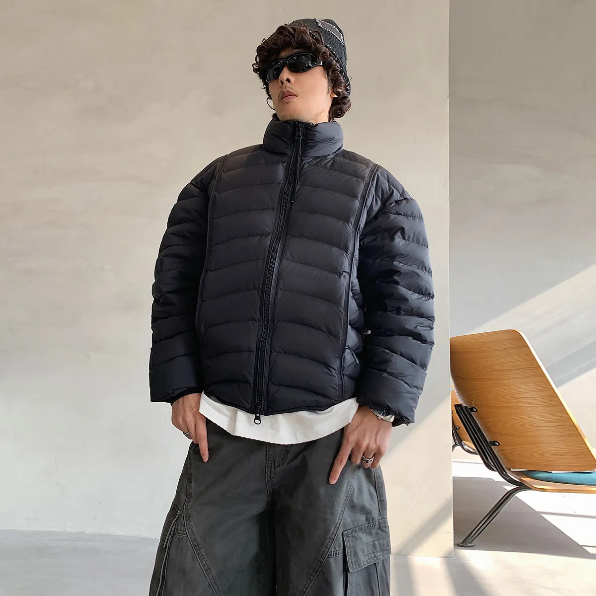 

Men's Casual Style Duck down Jacket Stand Collar Fishbone Pattern Warmth Outerwear Thickened Long Sleeve Zipper Closure Short...