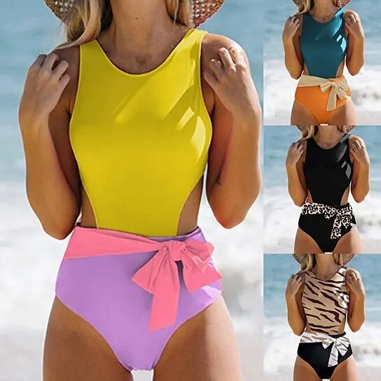 

Сексуальный разноцветный купальник-бикини с вырезами, однотонный треугольный бикини с чашечками, без косточек, из полиэстера