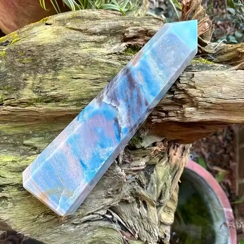 1pc Rare Trolleite Crystal Tower - Natural Blue mineral specimen, Hand-Carved Obelisk with, Elegant home/office/alter Decor