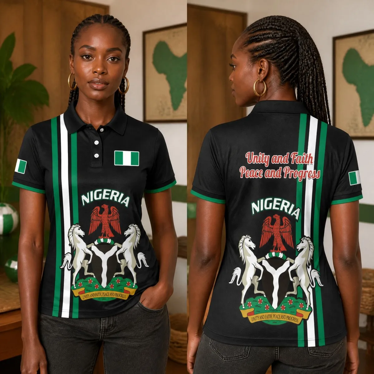 Women Nigeria Polo Tee Eagle Crest Print Short Sleeve Turn Down Collar Casual Daily Wear Fan Fashion Shirt Elegant Chic
