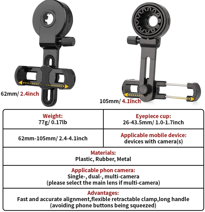 Universal Cell Phone Adapter Mount For Spotting Scope Binoculars Monocular, Fit Almost All Brands Of Smartphones