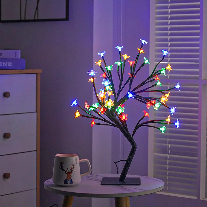 Colorful Cherry Desk Top Bonsai Tree Light Black Branches Table Lamp for Home Festival Party Wedding Christmas Wedding Decor