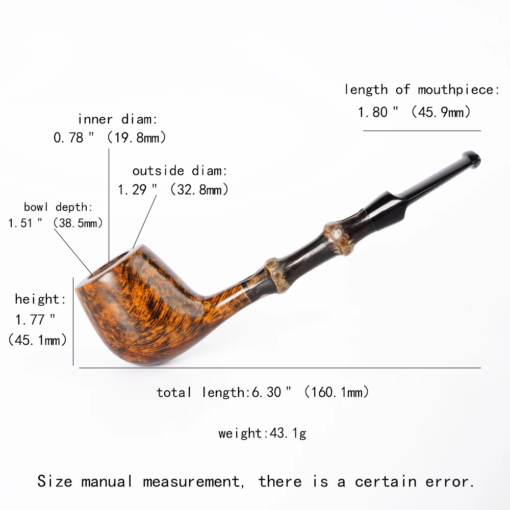 MUXIANG Handmade briar Wood Tobacco Pipe Long straight handle bamboo pipe 3mm pipe channel Father's Day gift pool type