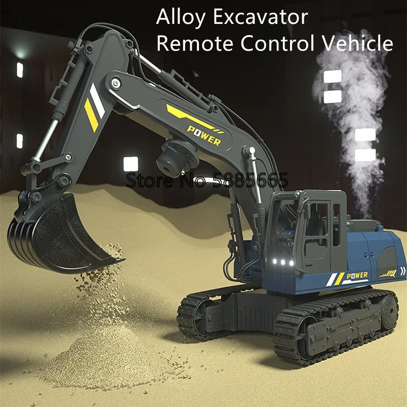 Creative Projection Smoke Alloy Remote Control Excavator Truck Dual Operation Mode 360 ° Rotate Dig Arm 45 ° Climbing RC Truck