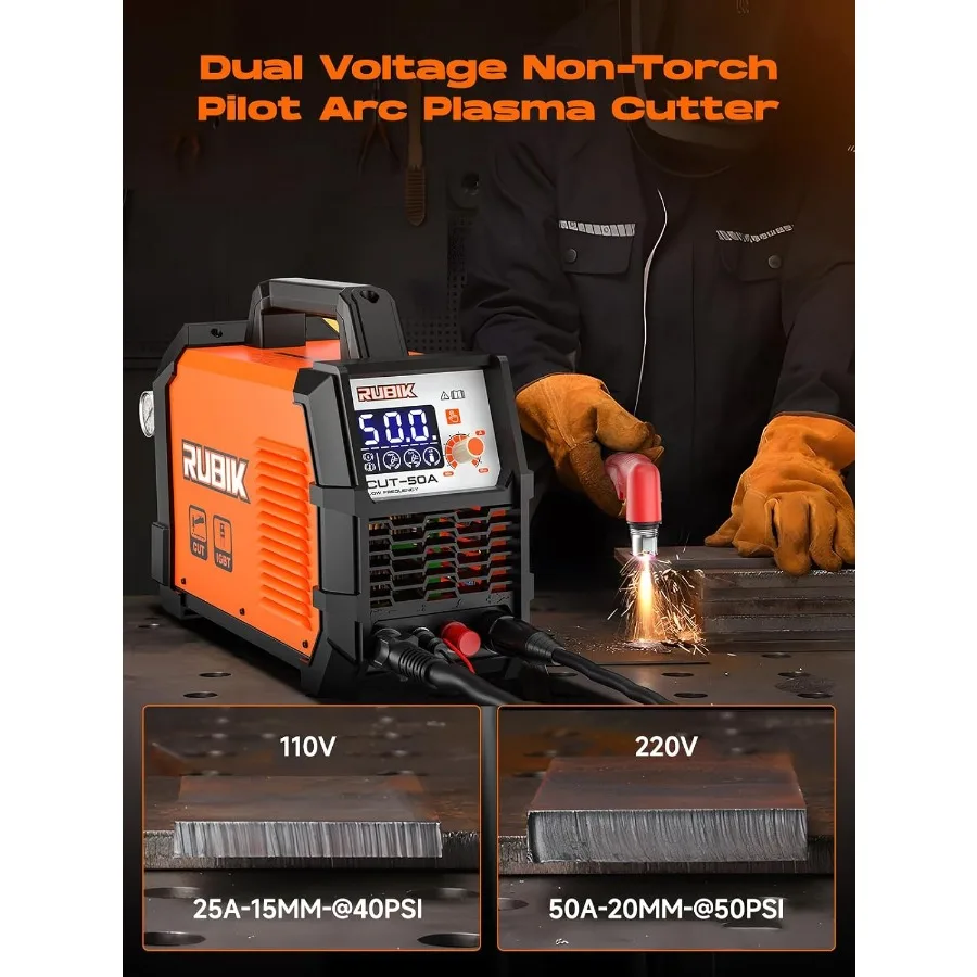 Plasma Cutter 50 Amp Machine with 110V 220V Dual Voltage Support for Metal Fabrication Up to 3 4'' Thick Cutting with 1 2'' Cle