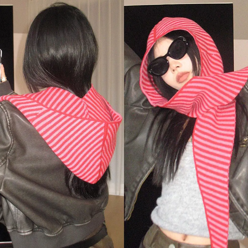

Striped Hat Scarf Wool Knitted Hat Hooded Scarves Knitting Neck Collar Scarf Beanies Cap Neck Protection Balaclava Hats