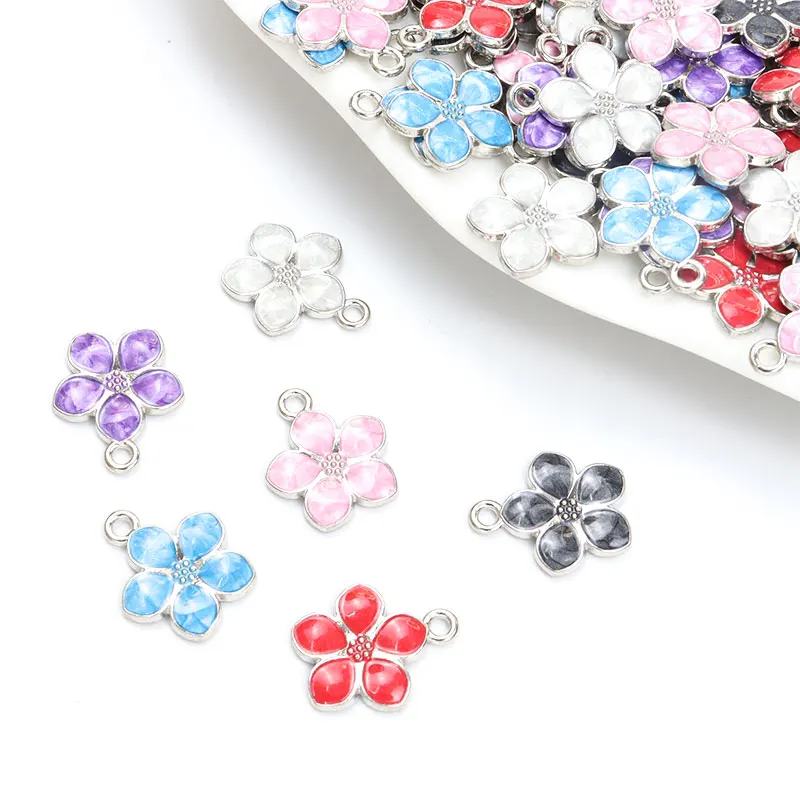 10pcs Sweet Sakura Flower Enamel Charms for DIY Couple Friends Ornaments Supplies Necklace Bracelet Earrings Alloy Pendants