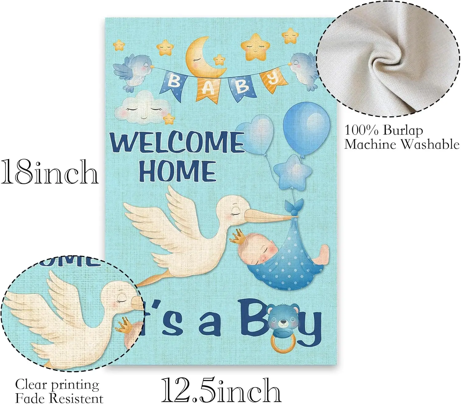 Welcome Home Baby Boy Garden Flag It's a Boy Burlap Banner for Gender Reveal Party Yard Decor Newborn Baby Shower Yard Sign VVJ
