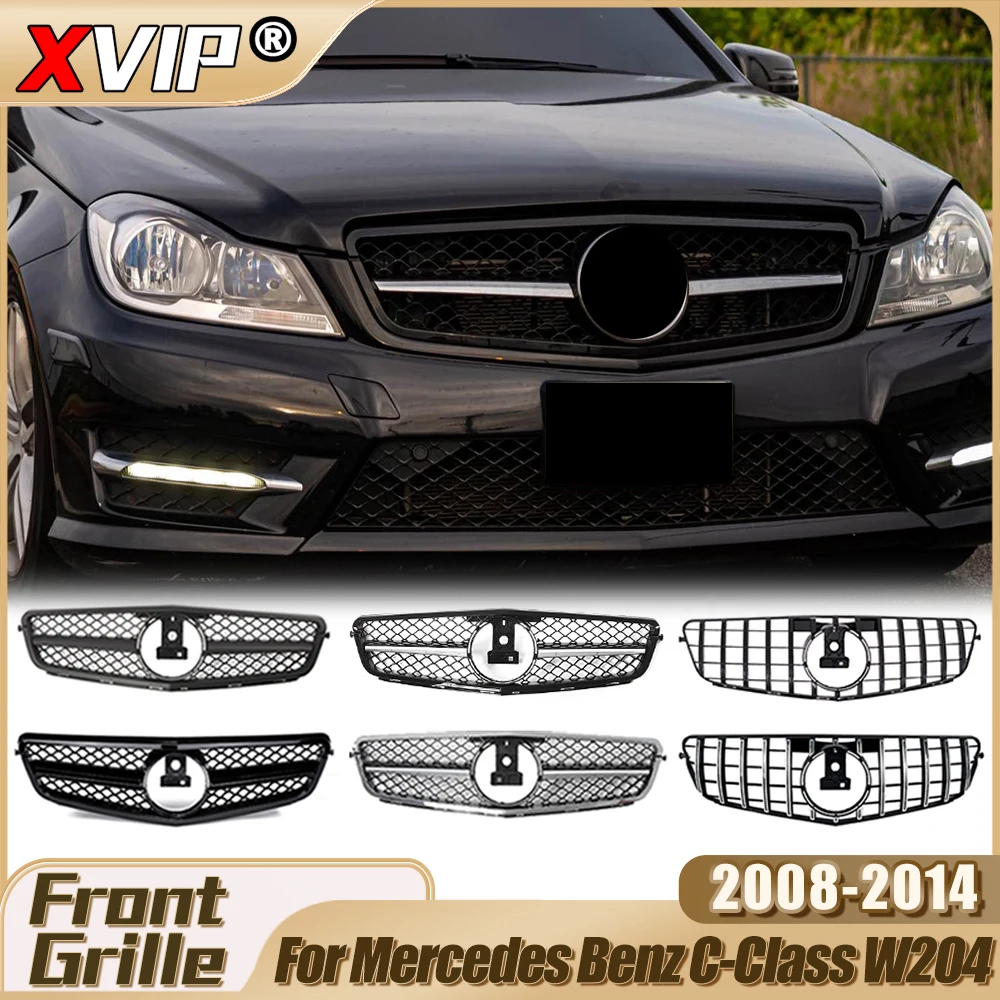 

XVIP Perfect Match Chrome Silver Diamonds Style Front Bumper Grille For Mercedes Benz C-Class W204 C200 C250 C300 2008-2014 Mesh