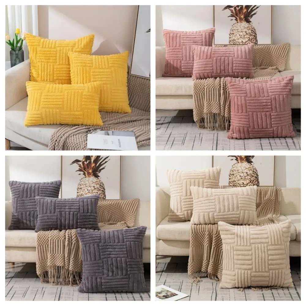 

Soft Plush Throw Pillow Covers Solid Color Knitting Fur Sofa Cushion Cover Waist Pillow Case Pillow Case Protector Office Sofa