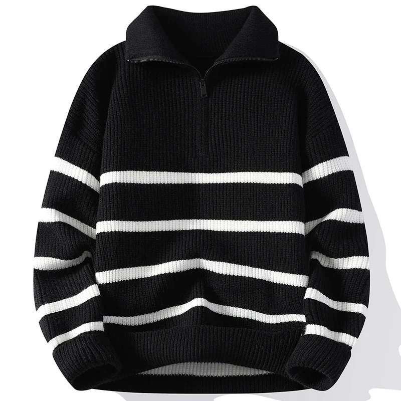 Autumn and Winter New Fashion Trend Warm Striped Sweater Men\'s Casual Loose Comfortable Thickened Large Size Sweater M-4XL