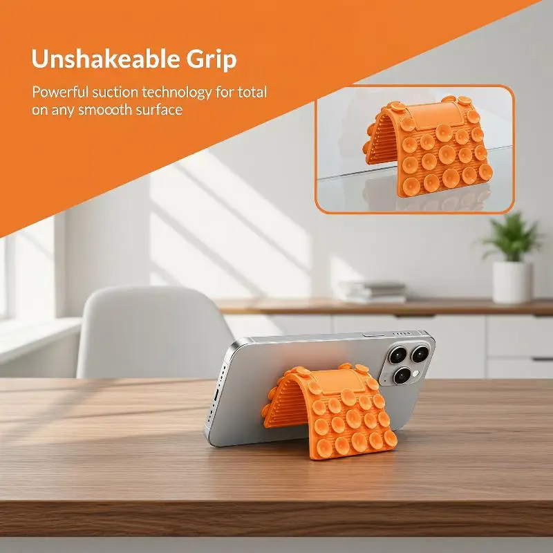 Flexible Suction Cup Phone Holder Silicone Foldable Multi-Angle Cell Phone Stand Bracket Hands-Free Universal Phone Stand