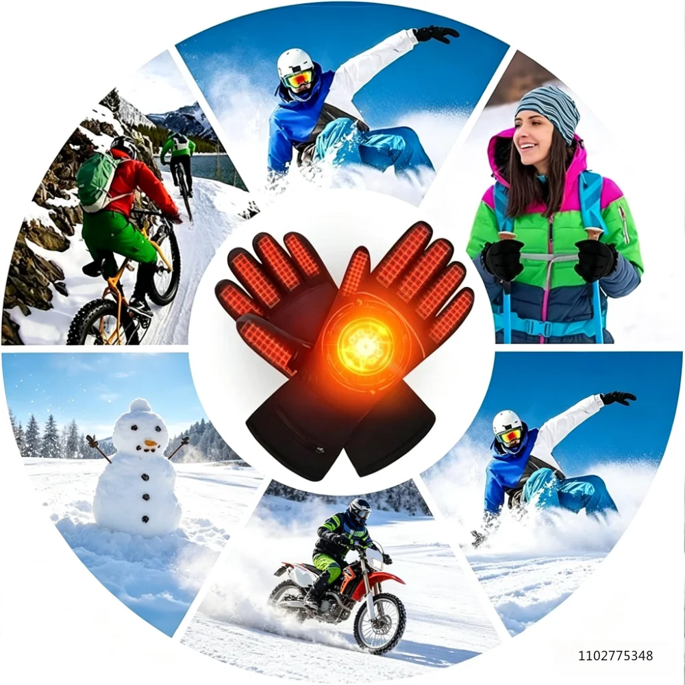 Winter Electric Heated Gloves Men Women Rechargeable Self Heating Motorcycle Gloves Ski Climbing Hiking Hand Warmer Waterproof