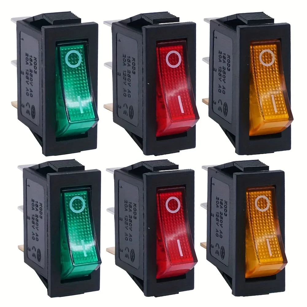 8Pcs AC 250V/15A, 125V/20A Illuminated LED On/Off SPST 3 Pin 2 Position Mini Boat Rocker Toggle Switch Snap for Househould DIY