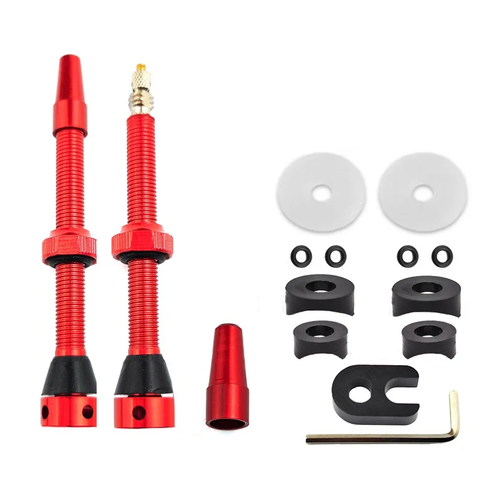 2pcs Bicycle Tubeless Rim Presta Valves Set 44/60mm Nipple Brass Core CNC Machined Anodized Tool with Alloy Stem Rubber Base