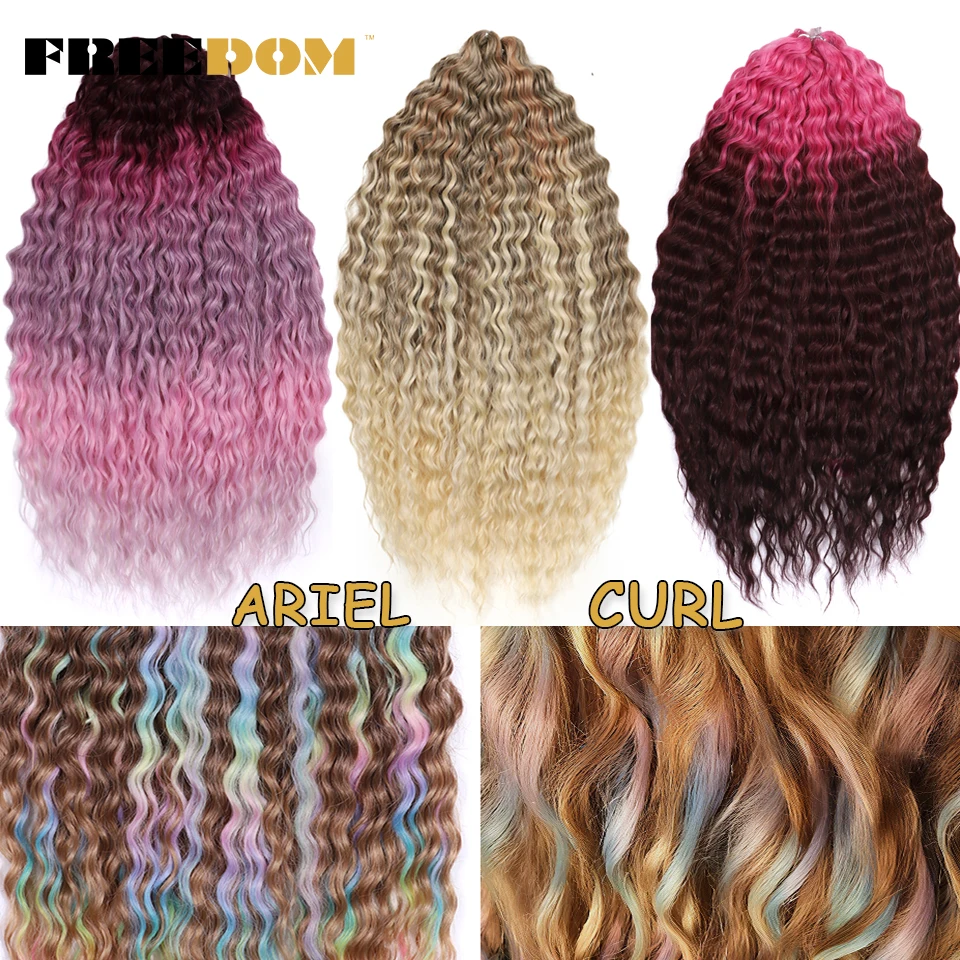 FREEDOM Ariel Curl Synthetic Twist Crochet Hair 22 Inch Water Wave Braiding Hair Extensions Ombre Blonde Rainbow Colorful Hair