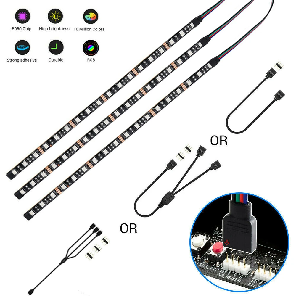 RGB Gaming 5050 LED Strip Light RGB tape lamp For 12V Aura Sync Motherboard Control PC Computer case 4 Pin RGB Header +12V,G,R,B