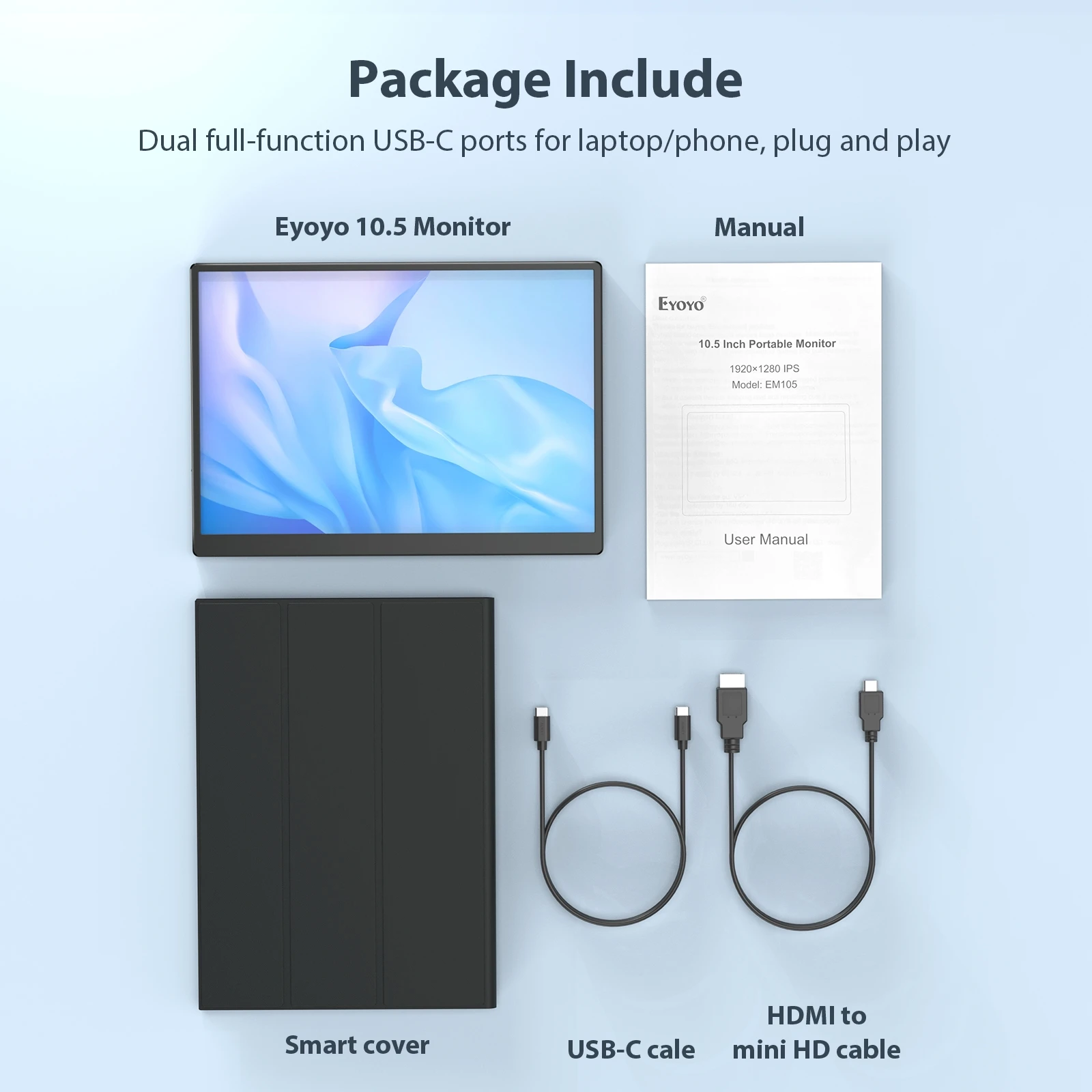 Eyoyo フル HD 1920x1280 10.5 インチポータブル HDMI ゲームモニター