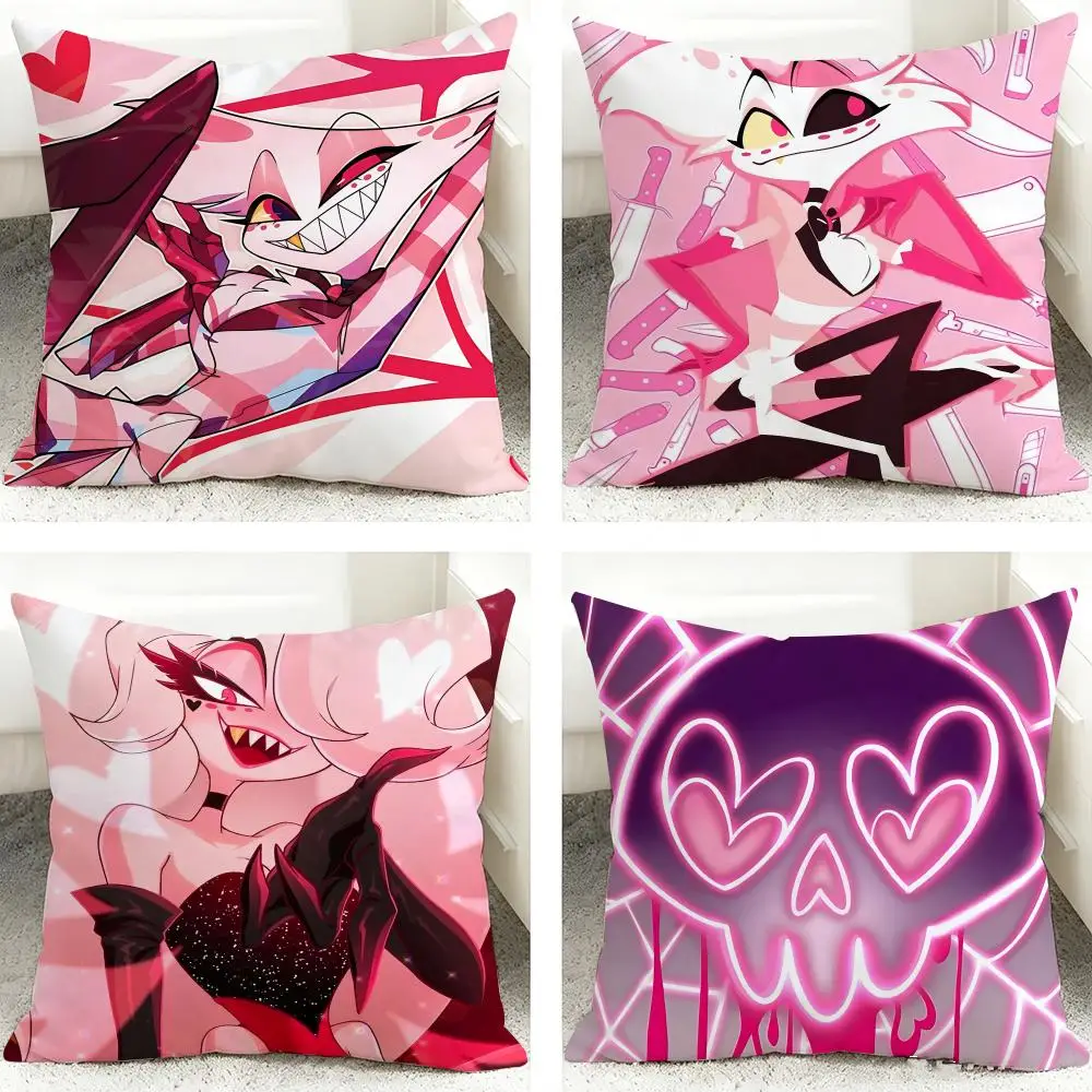 Anime H-Hazbin Hotel Angel Dust Cushion Cover Soft Short Plush Pillow Case Cushion Cover for Living Room Sofa Decor