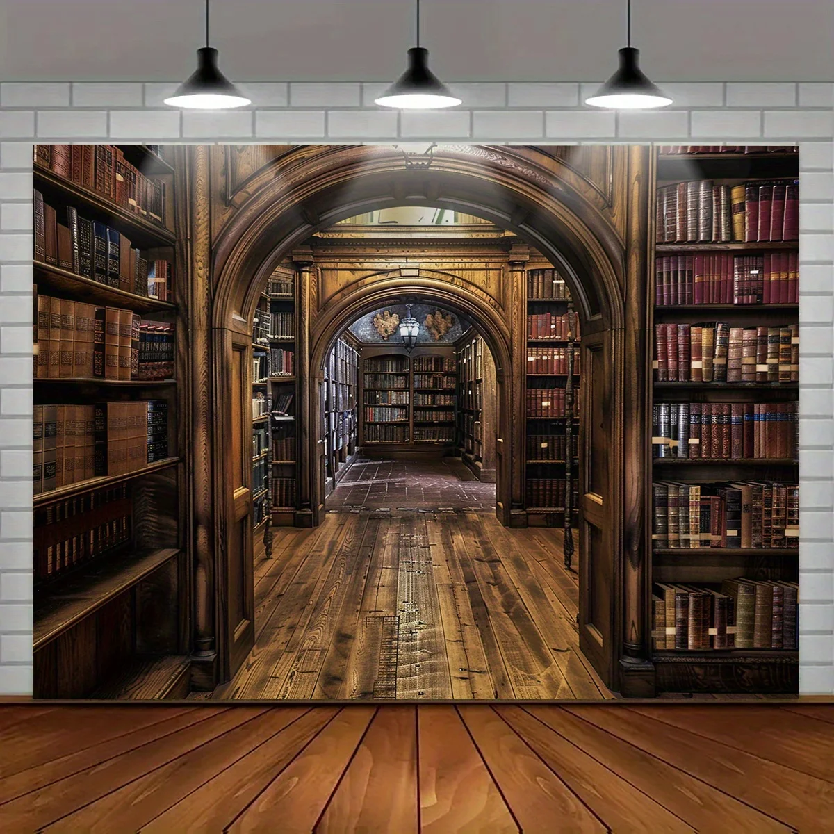 1-teiliger Vintage-Bücherregal-Fotohintergrund – realistische Bibliothekswandkunst, Polyester, keine Strom erforderlich