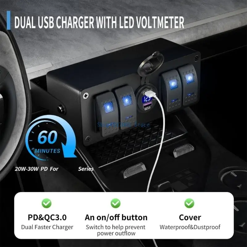 T3LB Highly Power 4Way Toggle Switching Control Box 4Gang Rocker Switching Box With PD QC3.0 Port For Automotive Marine Use