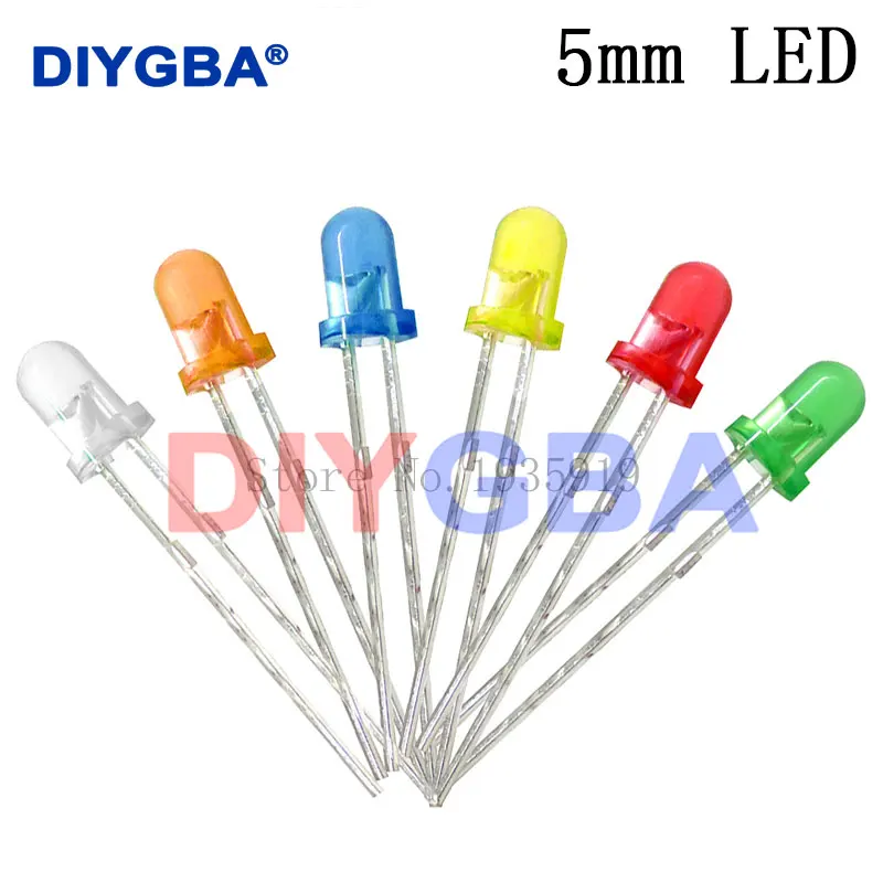 100pcs 5mm LED Diode 5 mm LED Assorted Kit DIY LEDS Set White Green Red Blue Yellow Orange DIY Light Emitting Diode