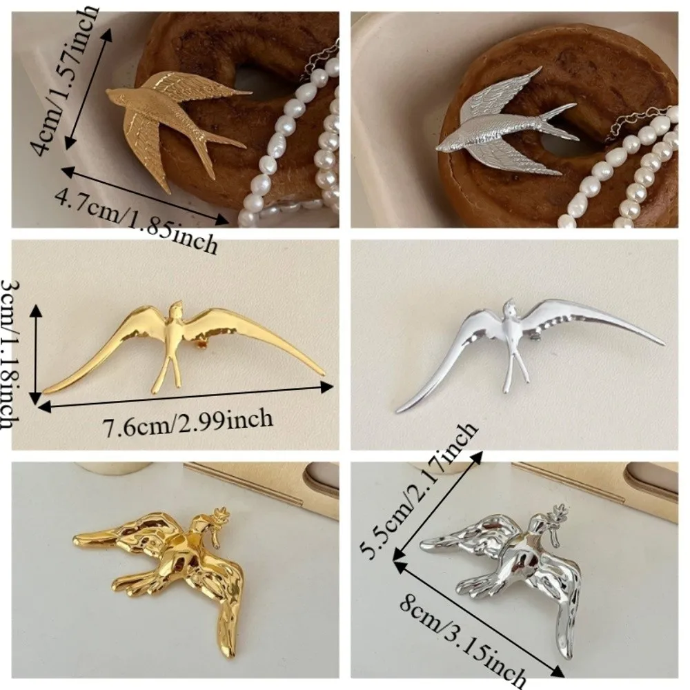 Exquisite Copper Swallow Brooch Olive Branch Elegant Peace Dove Pin Stainless Steel Minimalist Birds Badge Suit Accessory view 6