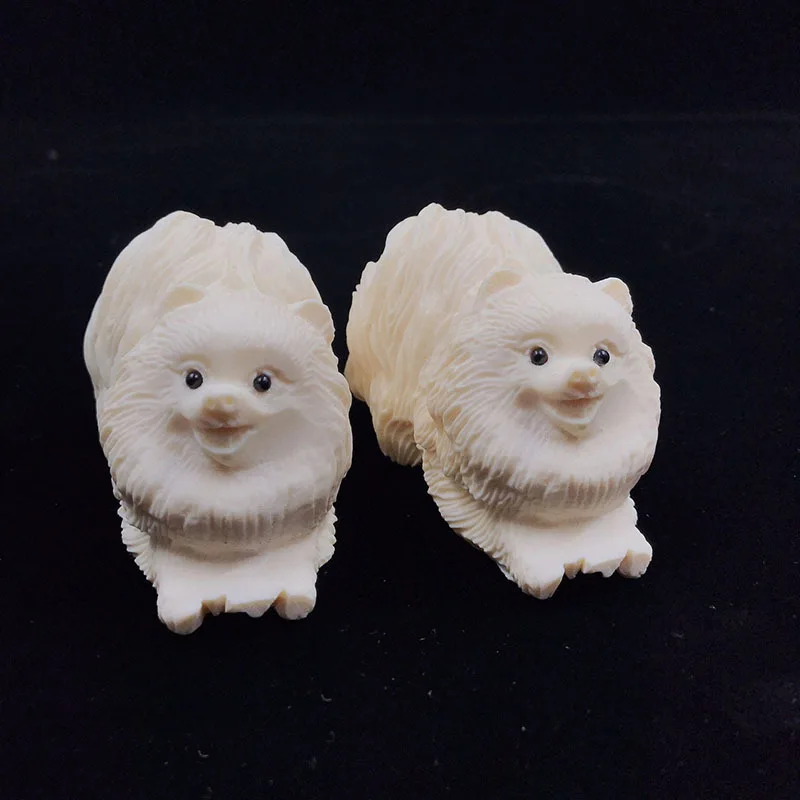 Ivory Fruit Powder Pressure Carving Cute Puppy Hand Pieces Home Desktop Puppy Tea Ornaments Car Decoration One-Pair Package