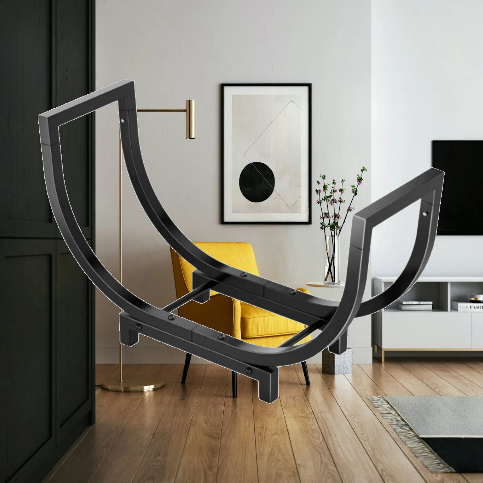 Firewood Storage Rack Floor-Standing Fireplace Log Holder Cradle Log Rack Sturdy Powder Coated for Homeowners, Hearth
