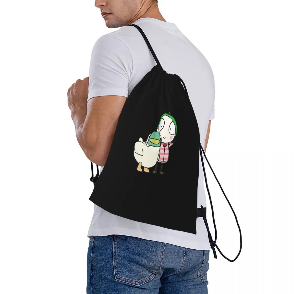 

Sarah And Duck Having Fun Backpacks Multi-function Drawstring Bags Shoes Bag Book Bags for Travel School