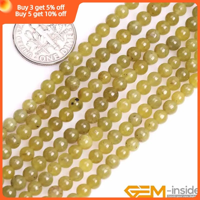 4mm 6mm 8mm A Grade Natural Yellow Olive Jades Round Gem Stone Semi Precious Beads For Jewelry Making 15\