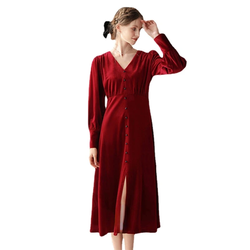 French Style Velour Robe Vintage Nightgown Women Winter Warm Long Sexy Night Dress Victorian Pleuche Velvet Nightwear Sleepwear