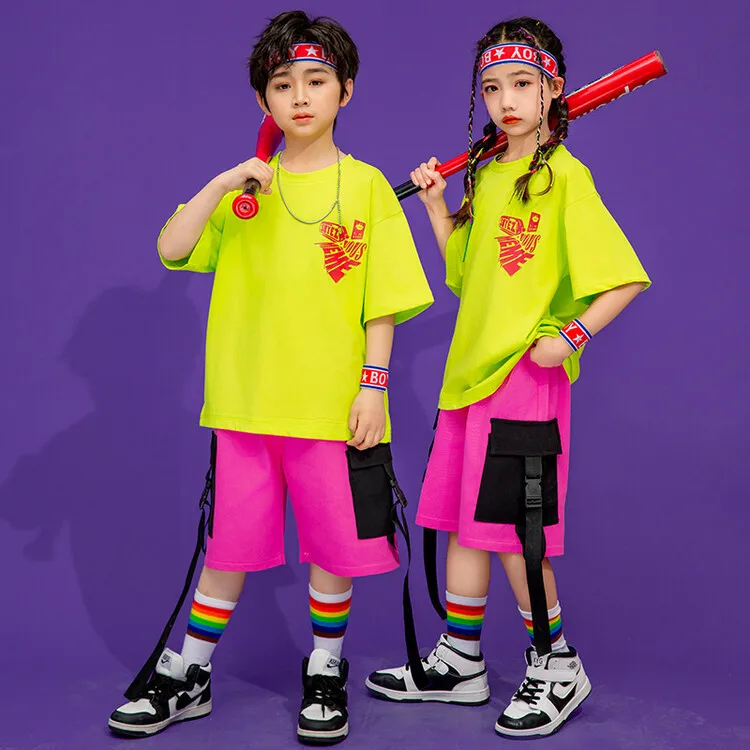 社交ヒップホップ衣装ボーイズ Tシャツショーツジャズダンス競技パーティーステージ衣装ファッション子供ダンス服