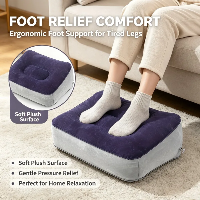 Portable Inflatable Foot Stool Thickened PVC Adjustable Foldable Footrest for Airplane Travel Home Long Trip Relieve Leg Fatigue