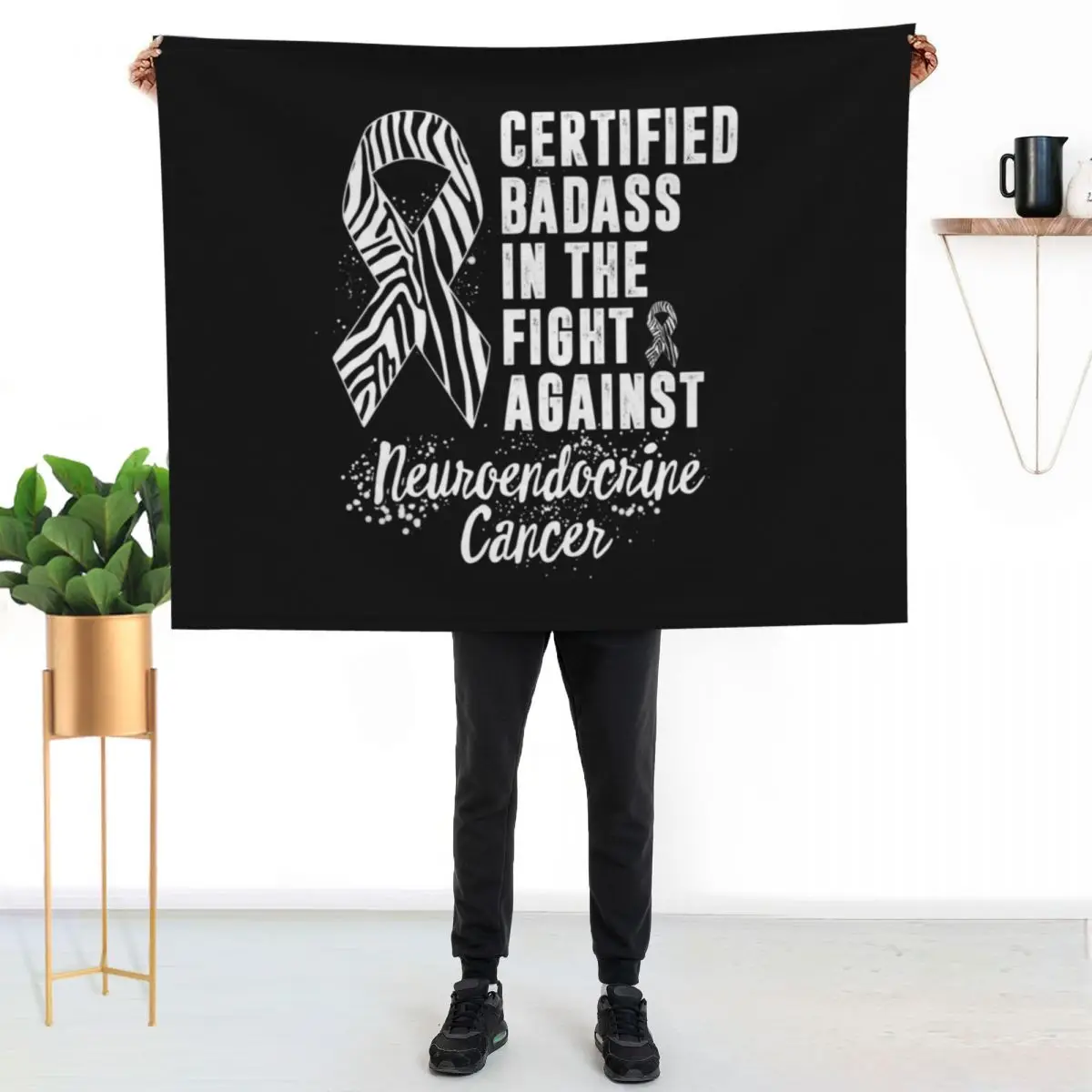 Certified Badass In The Fight Against Neuroendocrine Cancer Awareness NET Warrior Zebra Ribbon Family Support Gift Throw Blanket