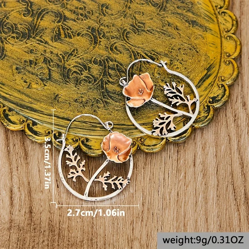 Vintage Creative A Flower Orange Personality Hoop Earrings Women Temperament Old Design Party Jewelry Accessories