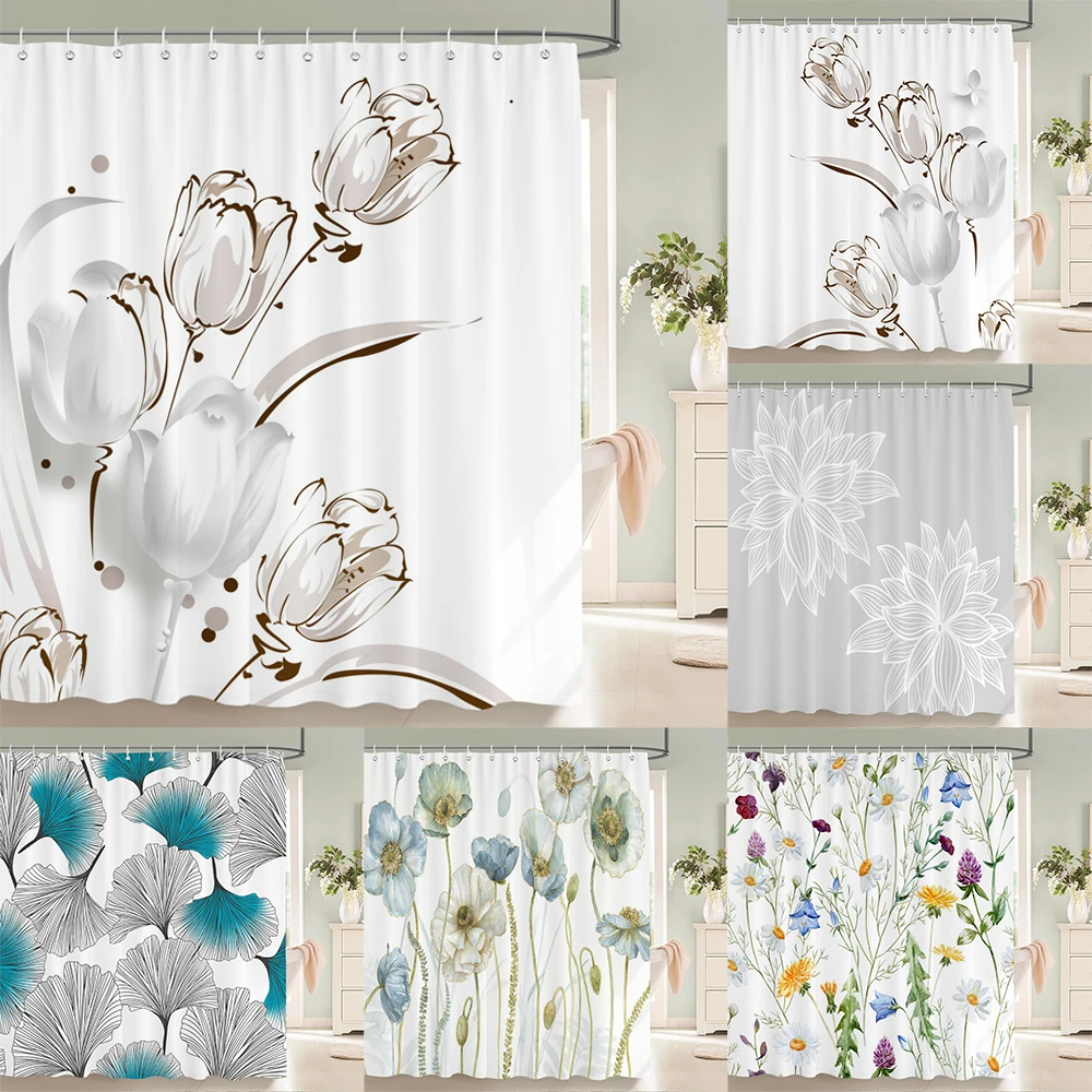 

Flower Shower Curtain Bathroom Waterproof Polyester Shower Curtain Floral Printing Curtains for Bathroom Shower with Hooks