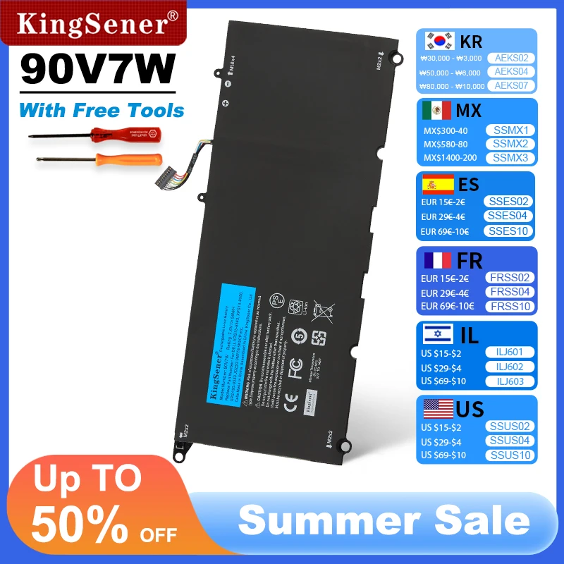 

KingSener 90V7W JHXPY JD25G 090V7W Аккумулятор для ноутбука Dell XPS 13 9343 XPS13 9350 13D-9343 P54G 0N7T6 5K9CP RWT1R 0DRRP 56WH